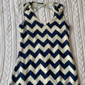 Sleeveless Navy Chevron Open Back Top